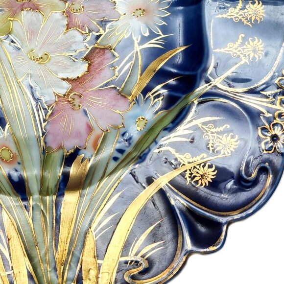 Antique RARE Royal Coburg Ware Germany HandPainted Floral w/Gold Leaf Dish - Picture 4 of 7
